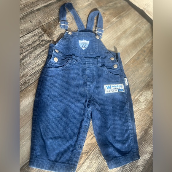 2 pair Vintage 90s Weebok Corduroy Overalls by Reebok navy & brown corduroy bibs - Picture 13 of 16